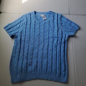 J.Crew Sweater Womens 2XL Blue 100% Cotton Cable Knit Short Sleeve Crewneck